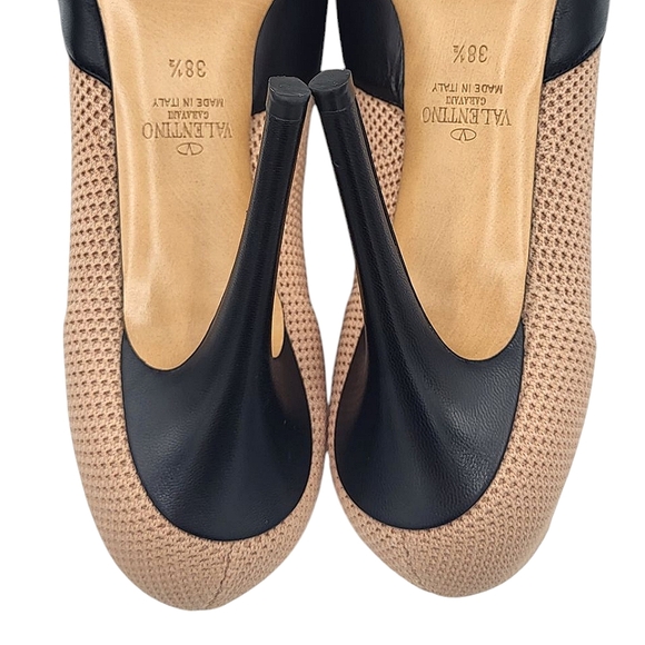 Valentino Rockstud Leather Knit Sock Booties Studded Pumps Black Nude 38.5 - Picture 7 of 14